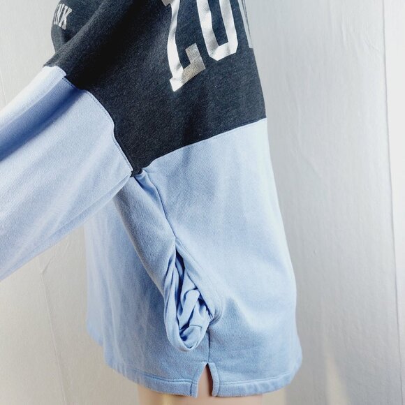 PINK Victoria's Secret Womens Periwinkle Grey Blk Varsity Cowl Neck Sweatshirt M - Picture 10 of 16